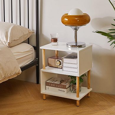 Wooden Nightstand Solid Wood S-shaped 3 Tier Bed Side Table End Table