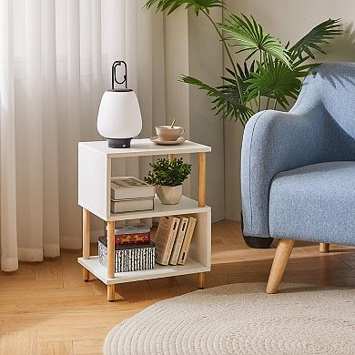Wooden Nightstand Solid Wood S-shaped 3 Tier Bed Side Table End Table