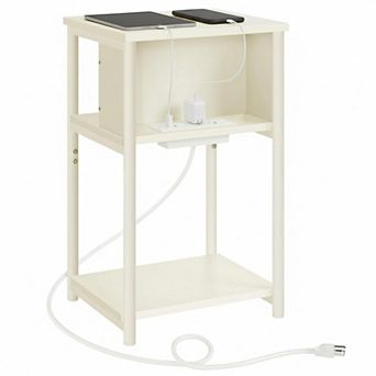3 tier Side Table with Charging Station USB Ports AC Outlets for Living Room Bedroom