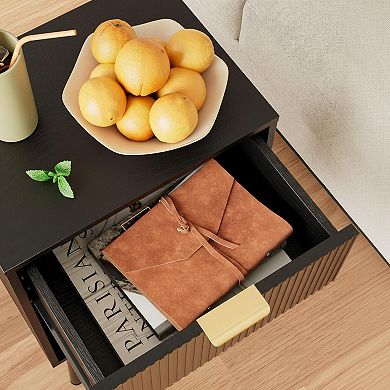 Modern Fluted Nightstand: Storage Drawer Open Shelf, MDF Bedside Table for Bedroom Living