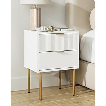 Small Modern Nightstand 2 Drawers Open Shelves Storage Bedroom Living Room End Table