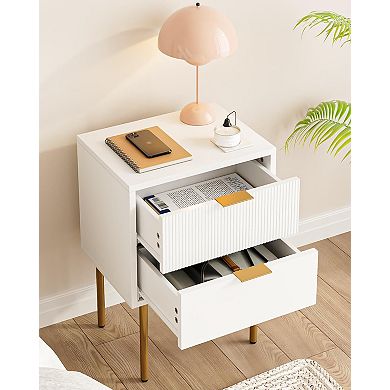 Small Modern Nightstand 2 Drawers Open Shelves Storage Bedroom Living Room End Table