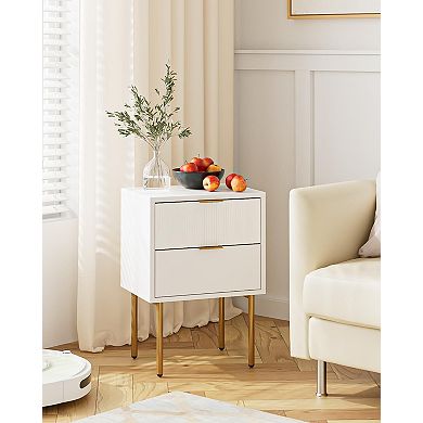 Small Modern Nightstand 2 Drawers Open Shelves Storage Bedroom Living Room End Table