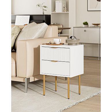 Small Modern Nightstand 2 Drawers Open Shelves Storage Bedroom Living Room End Table