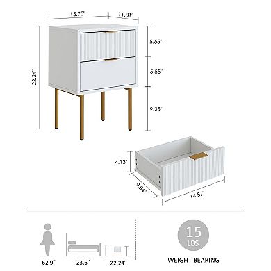 Small Modern Nightstand 2 Drawers Open Shelves Storage Bedroom Living Room End Table
