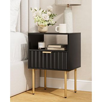 Modern Night Stand with Drawer Shelf Light Oak Bedside Table for Bedroom Living Room