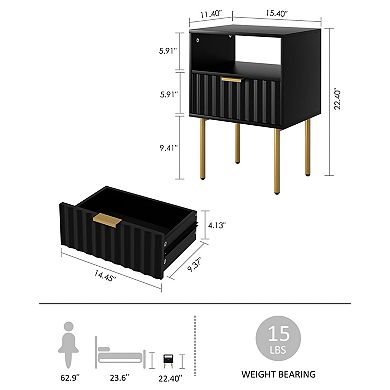 Modern Night Stand with Drawer Shelf Light Oak Bedside Table for Bedroom Living Room
