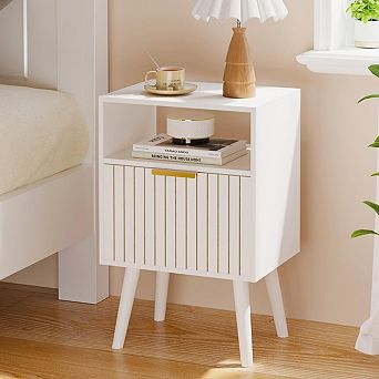 2 tier Nightstand Wooden Bedside Table With Drawer For Bedroom Study Room Small Spaces