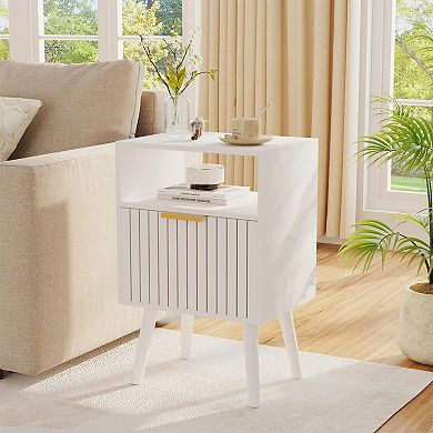 2 tier Nightstand Wooden Bedside Table With Drawer For Bedroom Study Room Small Spaces