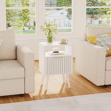 2 tier Nightstand Wooden Bedside Table With Drawer For Bedroom Study Room Small Spaces