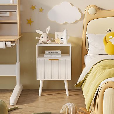 2 tier Nightstand Wooden Bedside Table With Drawer For Bedroom Study Room Small Spaces