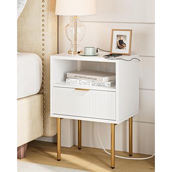 Mid century Modern Nightstand: Storage Drawer, Open Shelf Tall Bedside Table for Bedroom Living Room