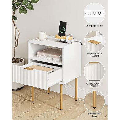 Mid century Modern Nightstand: Storage Drawer, Open Shelf Tall Bedside Table for Bedroom Living Room