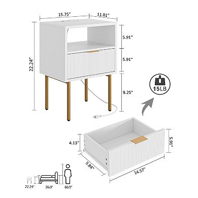 Mid century Modern Nightstand: Storage Drawer, Open Shelf Tall Bedside Table for Bedroom Living Room