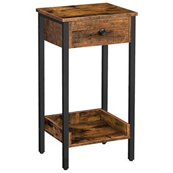 Tall Industrial End Table Nightstand with Drawer Storage Shelf Space Saving