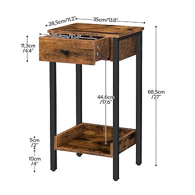 Tall Industrial End Table Nightstand with Drawer Storage Shelf Space Saving
