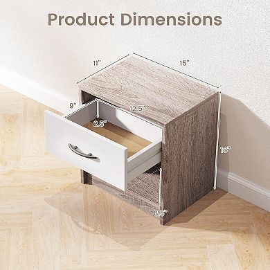 Modern Nightstand with Drawer, Open Shelf Small Accent End Table for Bedroom Living Room
