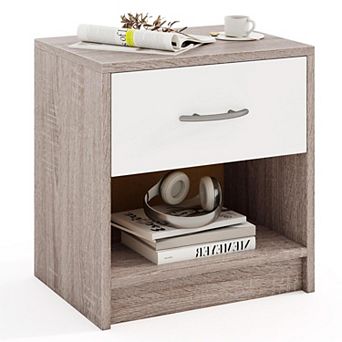 Modern Nightstand with Drawer, Open Shelf Small Accent End Table for Bedroom Living Room