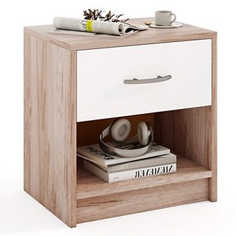 Modern Nightstand with Drawer, Open Shelf Small Accent End Table for Bedroom Living Room