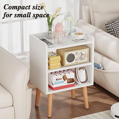 Mid Century Modern Nightstand Open Storage Solid Wood Compact Bedside Table