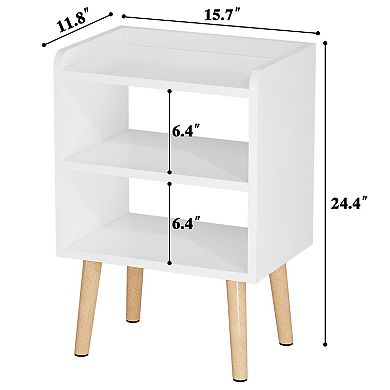 Mid Century Modern Nightstand Open Storage Solid Wood Compact Bedside Table