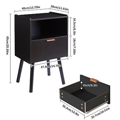 Modern Nightstand 2-Tier Bedside Table with Drawer Open Storage Shelf
