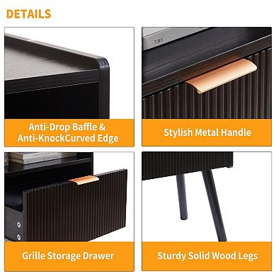 Modern Nightstand 2-Tier Bedside Table with Drawer Open Storage Shelf