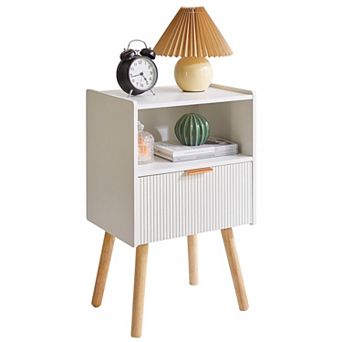 Modern Nightstand 2 tier Bedside Table with Drawer Open Storage Shelf
