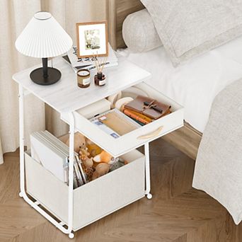 3 tier Bedside Table with Charging Station Modern Nightstand USB Port Power Outlet Basket Storage