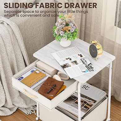 3-tier Bedside Table with Charging Station Modern Nightstand USB Port Power Outlet Basket Storage
