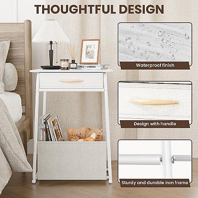 3-tier Bedside Table with Charging Station Modern Nightstand USB Port Power Outlet Basket Storage
