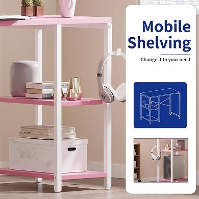32 Inch Small Computer Desk Adjustable Shelves Headphone Hook Sturdy Home Office Writing Gaming