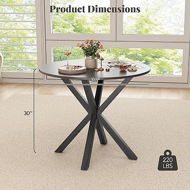 36 Round Wood Dining Table Farmhouse X Pedestal Solid Rubber Vintage Kitchen Dinette