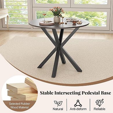 36 Round Wood Dining Table Farmhouse X Pedestal Solid Rubber Vintage Kitchen Dinette