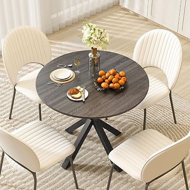 36 Round Wood Dining Table Farmhouse X Pedestal Solid Rubber Vintage Kitchen Dinette