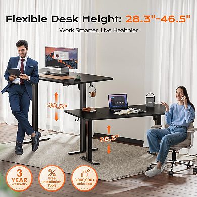 Electric Standing Desk Adjustable Height Desktop 3 Presets 2 Hooks Quiet Stable