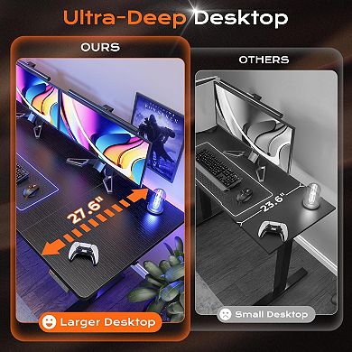 Electric Standing Desk Adjustable Height Desktop 3 Presets 2 Hooks Quiet Stable