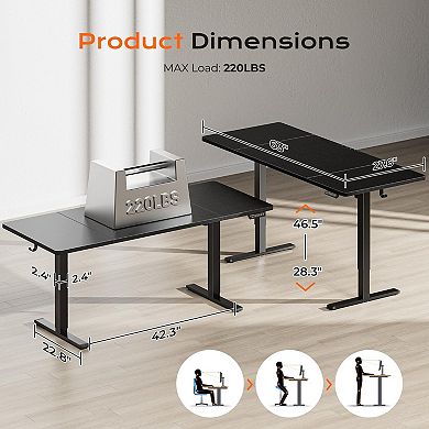 Electric Standing Desk Adjustable Height Desktop 3 Presets 2 Hooks Quiet Stable