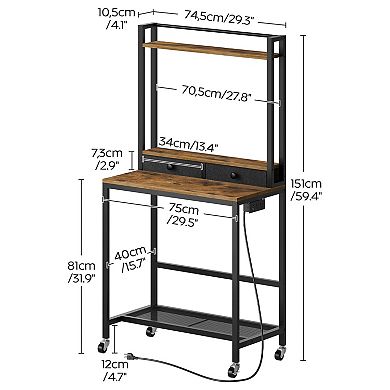 Mobile Computer Desk with Hutch Drawers Charging Station Rolling Wheels Storage