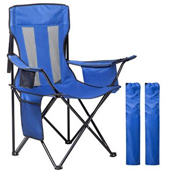 Folding Camping Chair with Cooler Pouch Mesh Backrest Cup Holder Pocket