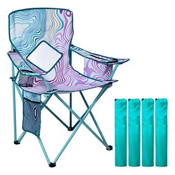 Folding Camping Chair with Cooler Pouch Mesh Backrest Cup Holder Pocket