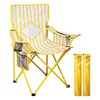 Folding Camping Chair with Cooler Pouch Mesh Backrest Cup Holder Pocket