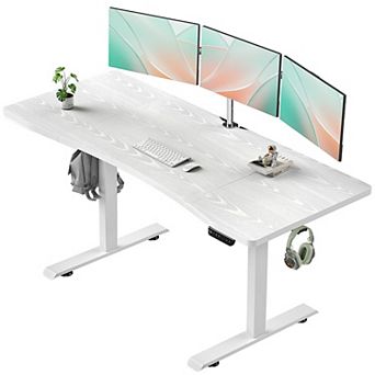 Height Adjustable Electric Sit Stand Desk Wood Surface Memory Preset Cable Clip Easy Assembly