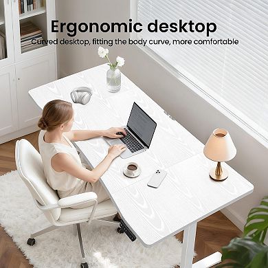 Height Adjustable Electric Sit Stand Desk Wood Surface Memory Preset Cable Clip Easy Assembly