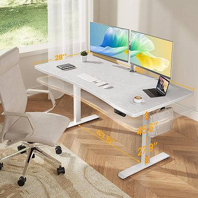 Height Adjustable Electric Sit Stand Desk Wood Surface Memory Preset Cable Clip Easy Assembly