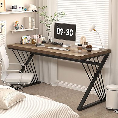 Modern Industrial Computer Desk Wood Metal Study Work Table for Home Office Bedroom Living Room