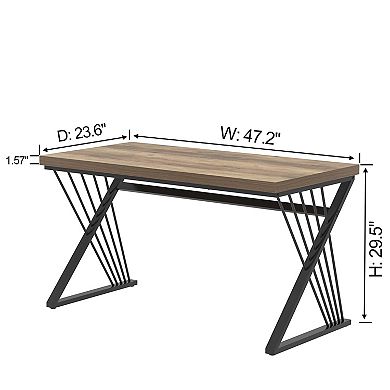 Modern Industrial Computer Desk Wood Metal Study Work Table for Home Office Bedroom Living Room