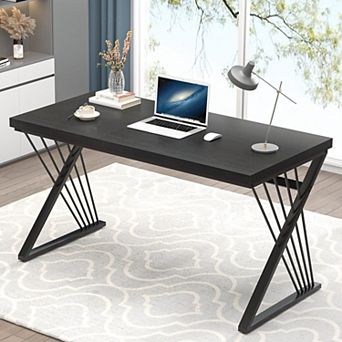 Modern Industrial Computer Desk Wood Metal Study Work Table for Home Office Bedroom Living Room