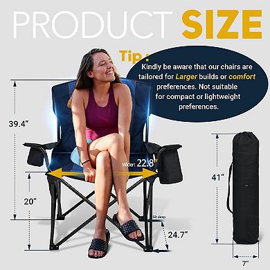 Oversized Folding Camping Chair 450lbs Support Padded Cushion Cooler Pockets Heavy Duty Collapsible