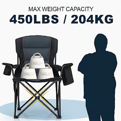 Oversized Folding Camping Chair 450lbs Support Padded Cushion Cooler Pockets Heavy Duty Collapsible